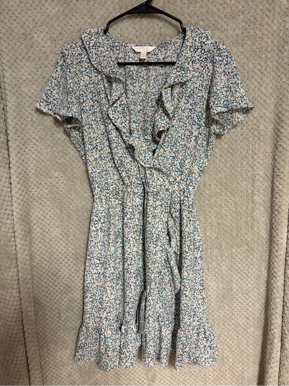 LC Lauren Conrad Blue Floral Ruffle Wrap Mini Dress